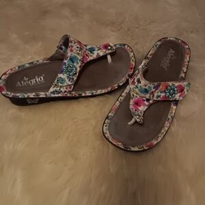 Alegria Floral Multi-Color Women’s Thong Sandals with Turquoise Gem